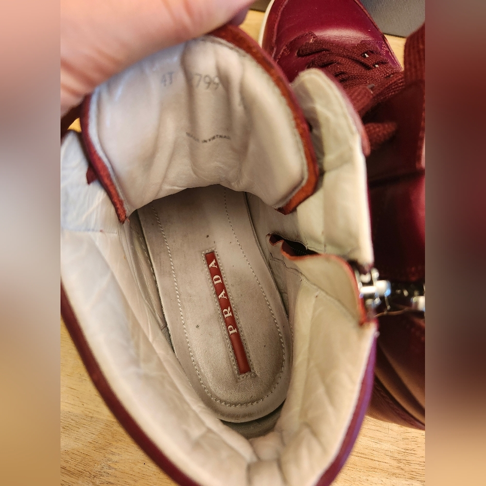 Prada Men’s Leather High‎ Top Sneaker Sz10 wine - Picture 8 of 13